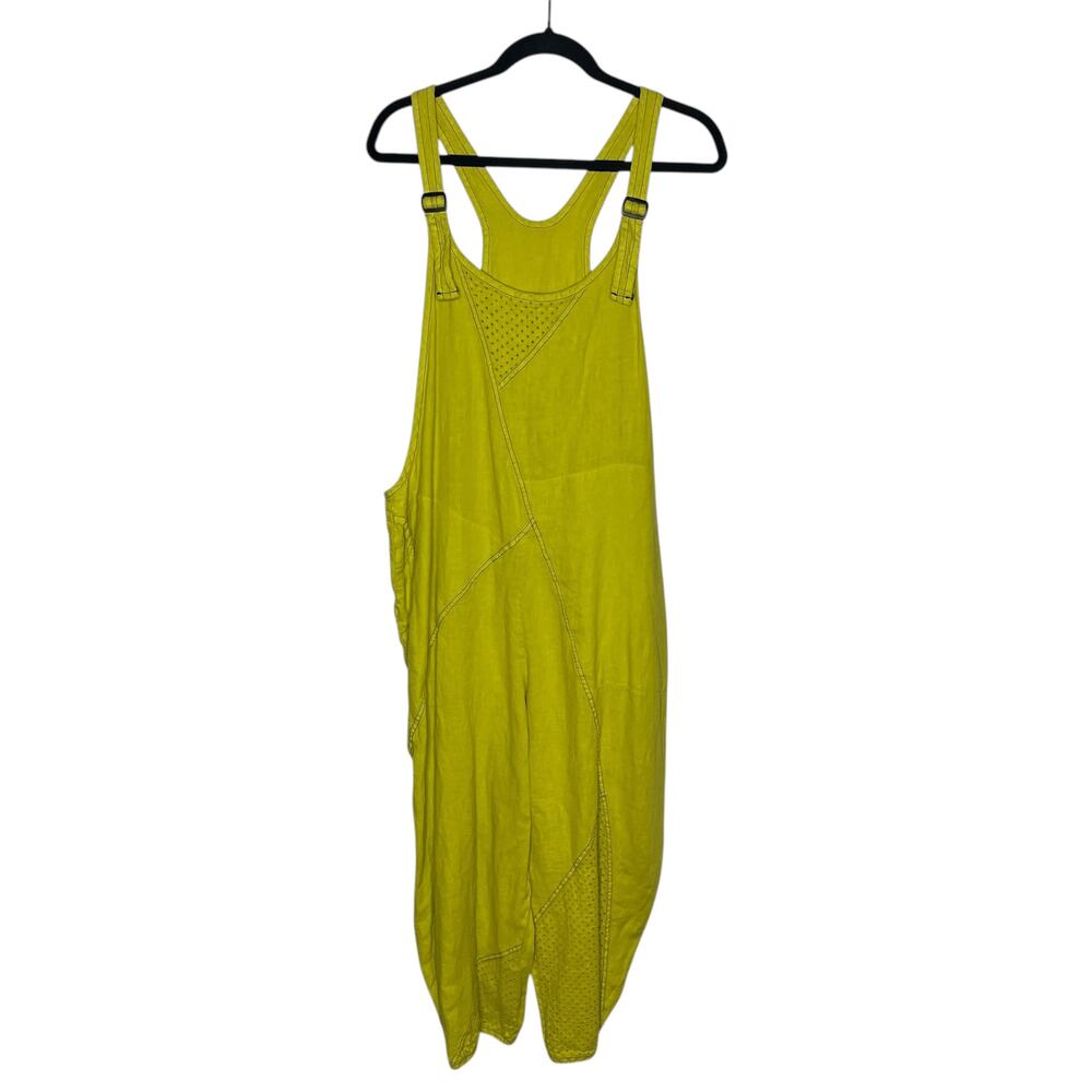 Cynthia Ashby Overalls Womens M Chartreuse Grant Slouchy Linen Lagenlook